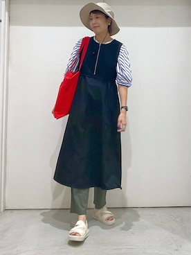 「GLOBAL WORK（グローバルワーク）のエアかるイージーカーゴパンツ/287563（カーゴパンツ）」を使った、osumiさん（レディース・174cm・30代）の夏コーディネート