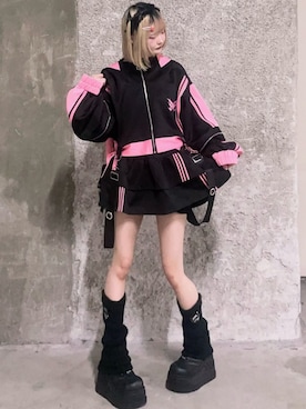 「Amilige（アミリージュ）のハイウエストフリルジャージパンツ（その他パンツ、ブラック系）」を使った、Amilige_officialさん（レディース・161cm）の夏コーディネート