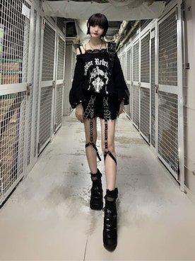 「Amilige（アミリージュ）のクロスオフショルトップス（スウェット、ブラック系）」を使った、Amilige_officialさん（レディース・157cm）の春コーディネート