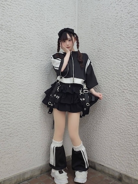 「Amilige（アミリージュ）のウサギ耳バイカラージャージトップス（ジャージ、ブラック系）」を使った、Amilige_officialさん（レディース・157cm）の春コーディネート