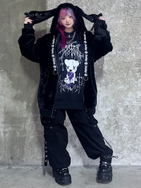 「アイテム（その他アウター、ブラック系）」を使った、Amilige_officialさん（レディース・155cm）の冬コーディネート