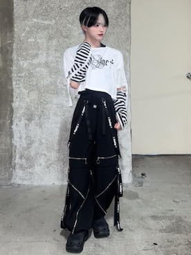「Amilige（アミリージュ）のトリプルファスナーワイドパンツ（その他パンツ、ブラック系）」を使った、Amilige_officialさん（レディース・157cm）の春コーディネート