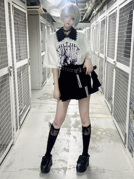 「Amilige（アミリージュ）のハイウエストフリルジャージパンツ（その他パンツ、ブラック系）」を使った、Amilige_officialさん（レディース・157cm）の春コーディネート