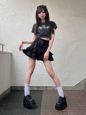 「Amilige（アミリージュ）のコルセット風フリルスカート（スカート、ブラック系）」を使った、Amilige_officialさん（レディース・161cm）の夏コーディネート