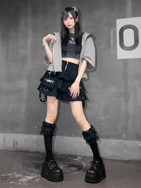 「Amilige（アミリージュ）のトリプルティアード裏毛スカート（スカート、ブラック系）」を使った、Amilige_officialさん（レディース・161cm）の夏コーディネート