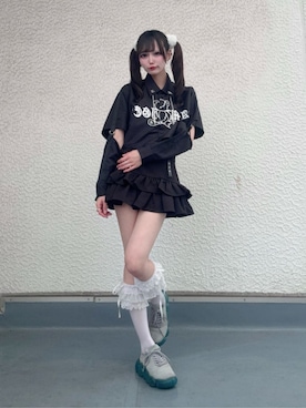 「Amilige（アミリージュ）のコルセット風フリルスカート（スカート、ブラック系）」を使った、Amilige_officialさん（レディース・161cm）の夏コーディネート