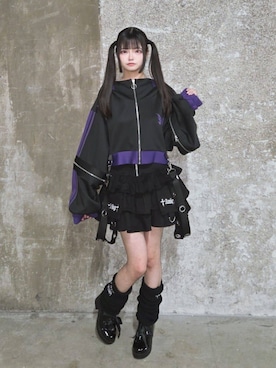 「Amilige（アミリージュ）の刺繍入りロングレッグウォーマー（レッグウォーマー、ブラック系）」を使った、Amilige_officialさん（レディース・157cm）の春コーディネート