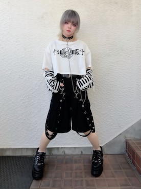 「Amilige（アミリージュ）のサスペンダー付きワイドパンツ（その他パンツ、ブラック系）」を使った、Amilige_officialさん（レディース・157cm）の春コーディネート