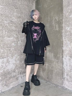 「Amilige（アミリージュ）の裏毛2Wayロゴテープジョガーパンツ（その他パンツ、ブラック系）」を使った、Amilige_officialさん（レディース・157cm）の春コーディネート
