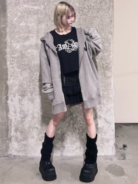 「Amilige（アミリージュ）のコルセット風フリルスカート（スカート、ブラック系）」を使った、Amilige_officialさん（レディース・157cm）の春コーディネート