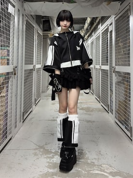 「Amilige（アミリージュ）のコルセット風フリルスカート（スカート、ブラック系）」を使った、Amilige_officialさん（レディース・157cm）の春コーディネート