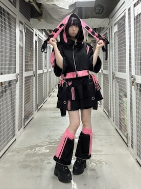「Amilige（アミリージュ）のハイウエストフリルジャージパンツ（その他パンツ、ブラック系）」を使った、Amilige_officialさん（レディース・161cm）の夏コーディネート