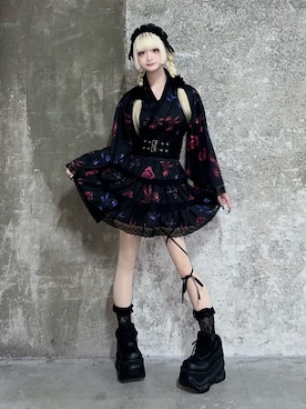 「Amilige（アミリージュ）のDevil Rose Bat浴衣ドレス（浴衣、ブラック系）」を使った、Amilige_officialさん（レディース・161cm）の夏コーディネート