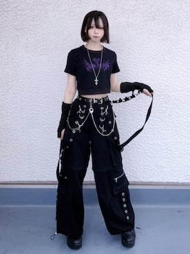 「Amilige（アミリージュ）のサスペンダー付きワイドパンツ（その他パンツ、ブラック系）」を使った、Amilige_officialさん（レディース・161cm）の夏コーディネート