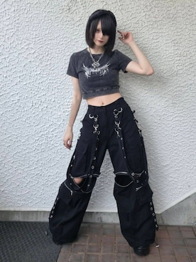 「Amilige（アミリージュ）のサスペンダー付きワイドパンツ（その他パンツ、ブラック系）」を使った、Amilige_officialさん（レディース・161cm）の夏コーディネート