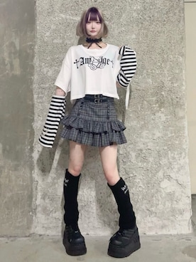 「Amilige（アミリージュ）の刺繍入りロングレッグウォーマー（レッグウォーマー、ブラック系）」を使った、Amilige_officialさん（レディース・157cm）の春コーディネート