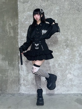 「Amilige（アミリージュ）のコルセット風フリルスカート（スカート、ブラック系）」を使った、Amilige_officialさん（レディース・157cm）の春コーディネート