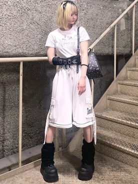「Amilige（アミリージュ）の裏毛2wayロゴジョガーパンツ（スウェットパンツ、ホワイト系）」を使った、Amilige_officialさん（レディース・161cm）の夏コーディネート
