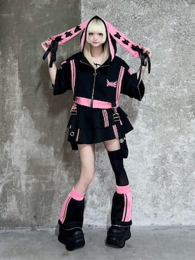 「Amilige（アミリージュ）のハイウエストフリルジャージパンツ（その他パンツ、ブラック系）」を使った、Amilige_officialさん（レディース・161cm）の夏コーディネート