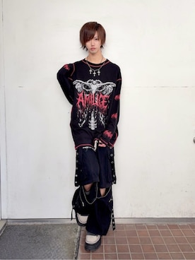 「Amilige（アミリージュ）のサスペンダー付きワイドパンツ（その他パンツ、ブラック系）」を使った、Amilige_officialさん（レディース・157cm）の春コーディネート