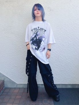 「Amilige（アミリージュ）のサスペンダー付きワイドパンツ（その他パンツ、ブラック系）」を使った、Amilige_officialさん（レディース・166cm）の夏コーディネート
