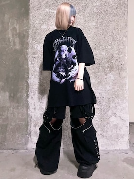 「Amilige（アミリージュ）のサスペンダー付きワイドパンツ（その他パンツ、ブラック系）」を使った、Amilige_officialさん（レディース・166cm）の夏コーディネート