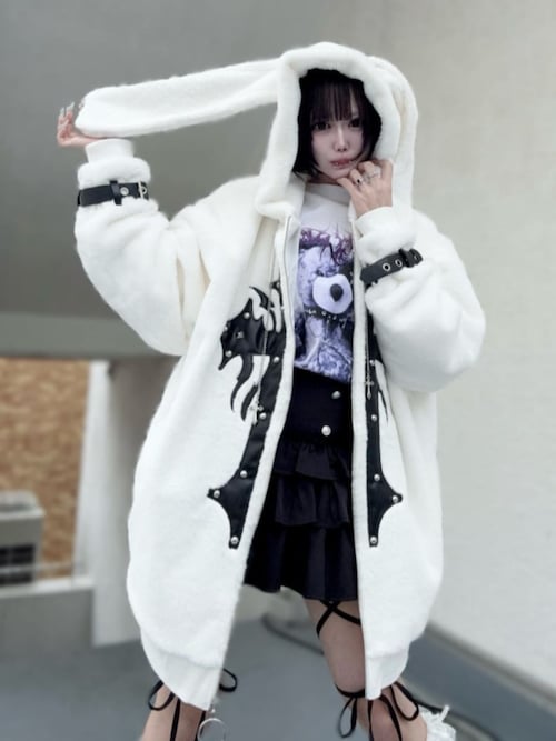 アミリージュ amiligeウサギ耳付きホワイトZIPファーコート地雷 うさぎ