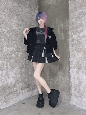 「Amilige（アミリージュ）のハイウエストフリルジャージパンツ（その他パンツ、ブラック系）」を使った、Amilige_officialさん（レディース・161cm）の夏コーディネート
