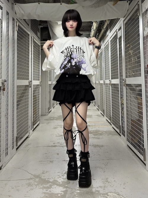ハイウエストエンブレムボタン付きフリルパンツ（その他パンツ