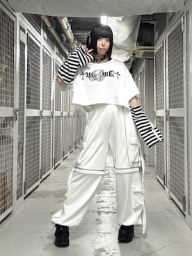 「Amilige（アミリージュ）の裏毛2Wayロゴテープジョガーパンツ（その他パンツ、ホワイト系）」を使った、Amilige_officialさん（レディース・157cm）の春コーディネート