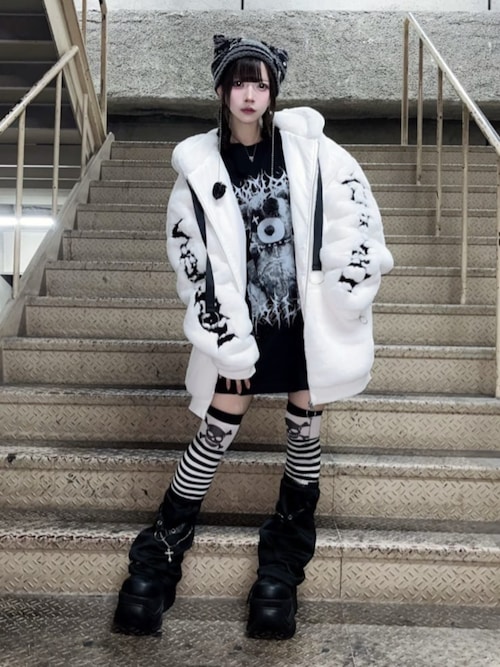 MARK & LONA レインワンピース レッグカバー　セット　ホワイト　ロゴ MARK & LONA レインワンピース レッグカバー セット ホワイト