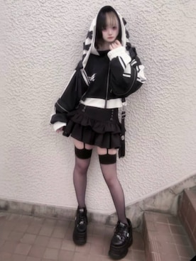「Amilige（アミリージュ）のコルセット風フリルスカート（スカート、ブラック系）」を使った、Amilige_officialさん（レディース・157cm）の春コーディネート