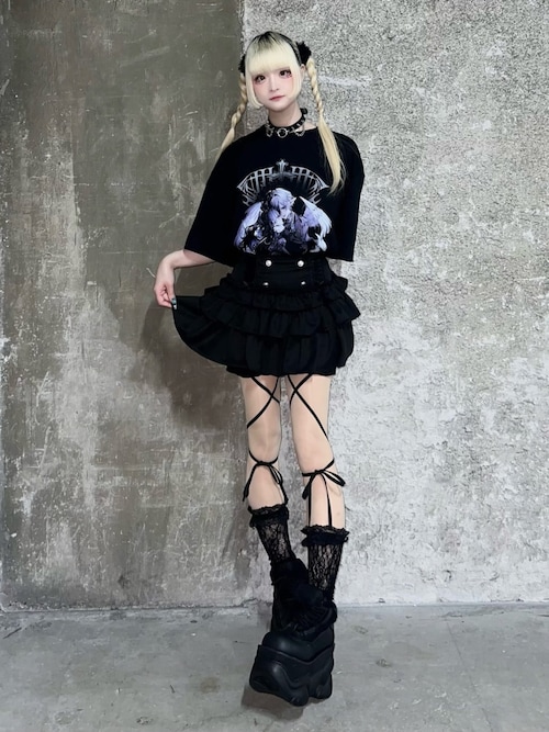 ハイウエストエンブレムボタン付きフリルパンツ（その他パンツ