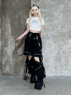 「Amilige（アミリージュ）のトリプルファスナーワイドパンツ（その他パンツ、ブラック系）」を使った、Amilige_officialさん（レディース・161cm）の夏コーディネート