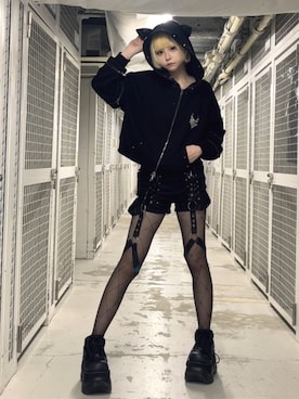 「Amilige（アミリージュ）のガーターベルト付パンツ（その他パンツ、ブラック系）」を使った、Amilige_officialさん（レディース・157cm）の春コーディネート