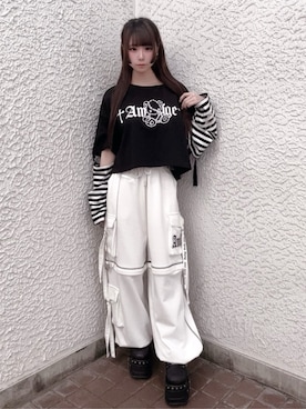 「Amilige（アミリージュ）の裏毛2Wayロゴテープジョガーパンツ（その他パンツ、ホワイト系）」を使った、Amilige_officialさん（レディース・157cm）の春コーディネート
