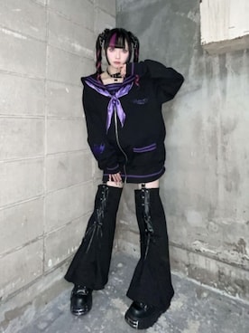 「Amilige（アミリージュ）のレースアップレッグウォーマー付きショートパンツ（Tシャツ/カットソー、ブラック系）」を使った、Amilige_officialさん（レディース・157cm）の春コーディネート