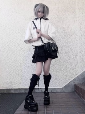 「Amilige（アミリージュ）のコルセット風フリルスカート（スカート、ブラック系）」を使った、Amilige_officialさん（レディース・157cm）の春コーディネート