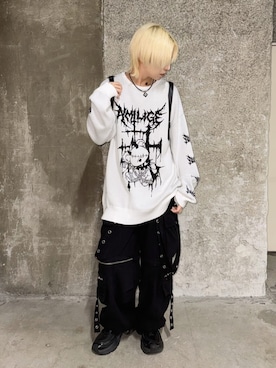 「Amilige（アミリージュ）のDevil Bearジャカードニット（ニット/セーター、ホワイト系）」を使った、Amilige_officialさん（レディース・163cm）の秋コーディネート