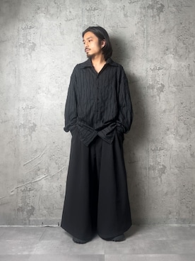 「Ruze（ルゼ）のFringe stripe stand neck SH/フリンジストライプスタンドネックシャツ（シャツ/ブラウス、ブラック系）」を使った、Amilige_officialさん（レディース・161cm）の夏コーディネート