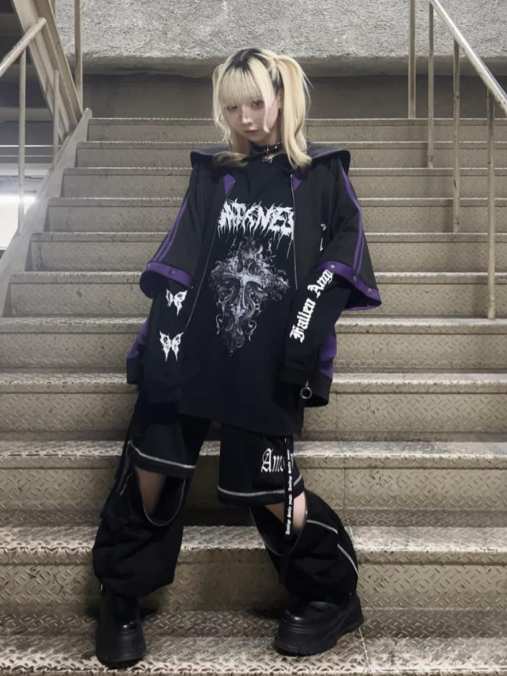 Purple ファッション Amilige バックプリントセーラーZIPジャージ