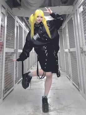 「Amilige（アミリージュ）のサスペンダー付きワイドパンツ（その他パンツ、ブラック系）」を使った、Amilige_officialさん（レディース・157cm）の春コーディネート