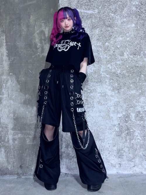 ツギハギベアプリントクロップドトップス（Tシャツ/カットソー