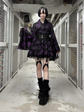 「Amilige（アミリージュ）のCross Relic浴衣ドレス（浴衣、ブラック系）」を使った、Amilige_officialさん（レディース・161cm）の夏コーディネート