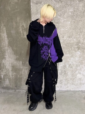 「Amilige（アミリージュ）のハートクロスバイカラーZIPニット（ニット/セーター、ブラック系）」を使った、Amilige_officialさん（レディース・163cm）の秋コーディネート
