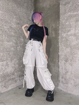 「Amilige（アミリージュ）の裏毛2wayロゴジョガーパンツ（スウェットパンツ、ホワイト系）」を使った、Amilige_officialさん（レディース・161cm）の夏コーディネート