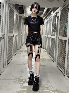 「Amilige（アミリージュ）のガーターベルト付パンツ（その他パンツ、ブラック系）」を使った、Amilige_officialさん（レディース・161cm）の夏コーディネート
