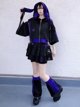 「Amilige（アミリージュ）のハイウエストフリルジャージパンツ（その他パンツ、ブラック系）」を使った、Amilige_officialさん（レディース・161cm）の夏コーディネート