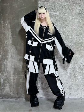 「Amilige（アミリージュ）のコウモリクロスバイカラージャージトップス（パーカー、ブラック系）」を使った、Amilige_officialさん（レディース・161cm）の夏コーディネート