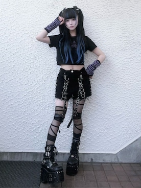 「Amilige（アミリージュ）のハートコウモリラインストーンチビTシャツ（Tシャツ/カットソー、ブラック系）」を使った、Amilige_officialさん（レディース・161cm）の夏コーディネート